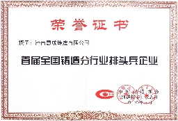 首届全国铸造分行业排头兵企业